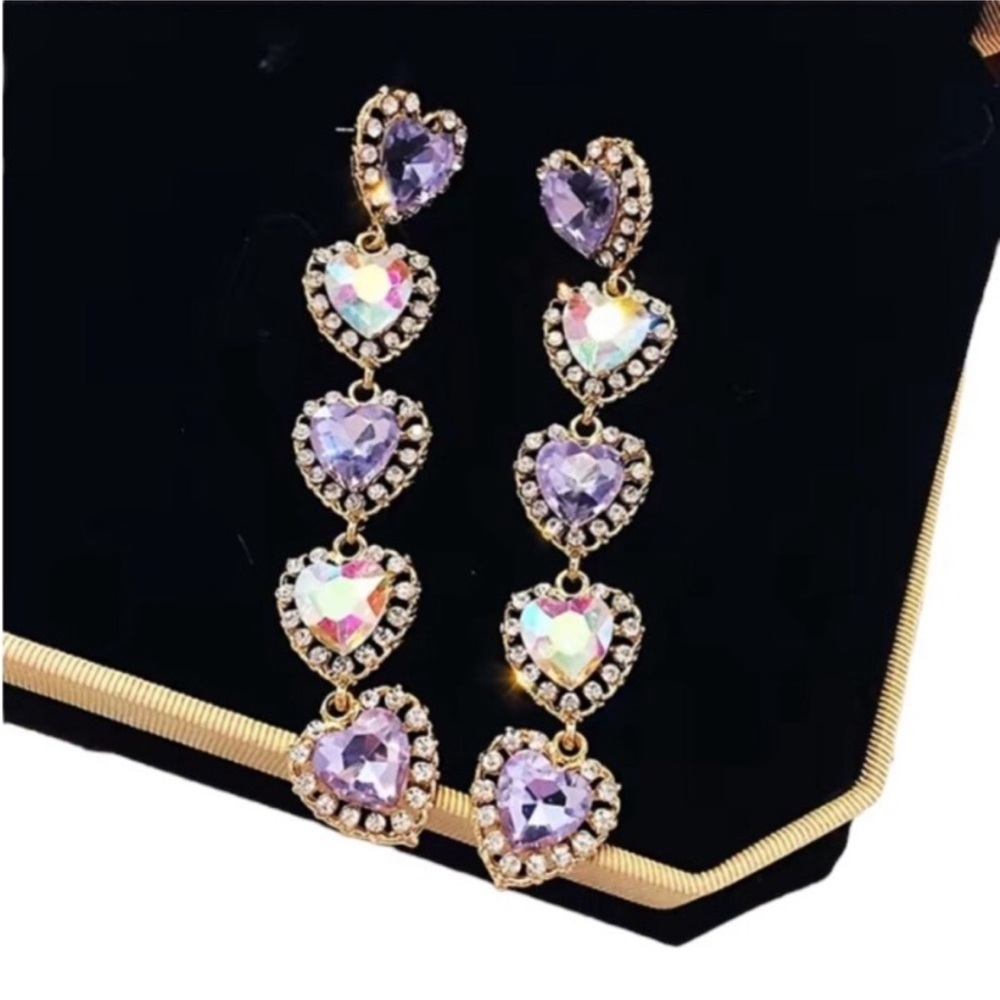 UNBRANDED RHINESTONE CRYSTAL Iridescent HEART Earrings - Picture 2 of 7